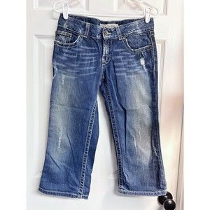 BKE Women’s Culture Buckle Size 26 Crop Blue Jeans Capri Thick Stitch